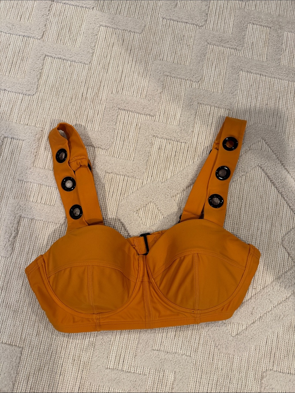 DKNY Mustard Yellow Button-Accent Bustier Bikini Top
